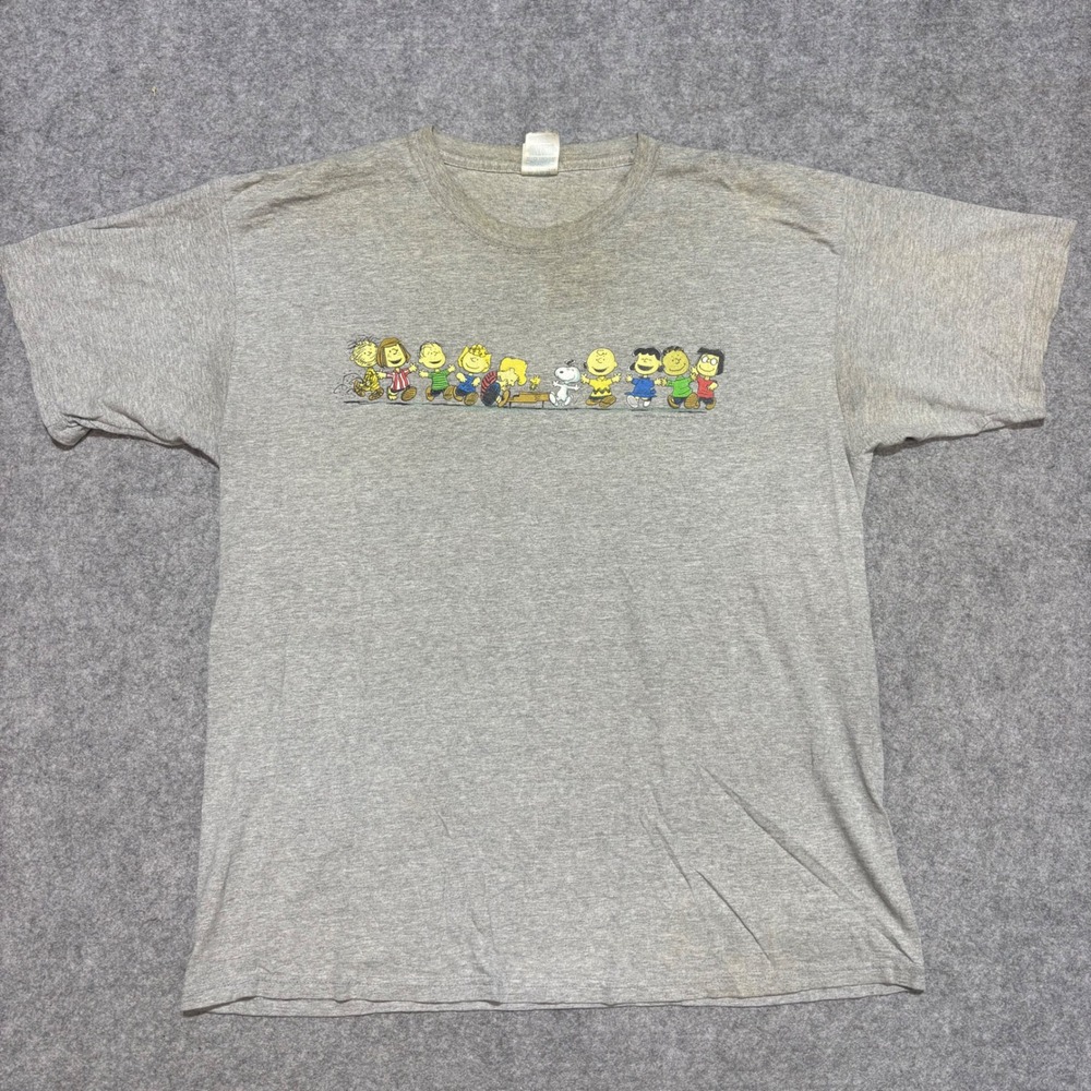 Vintage Peanuts Charlie Brown Snoopy Gang Graphic T-Shirt Grey XL Gildan
